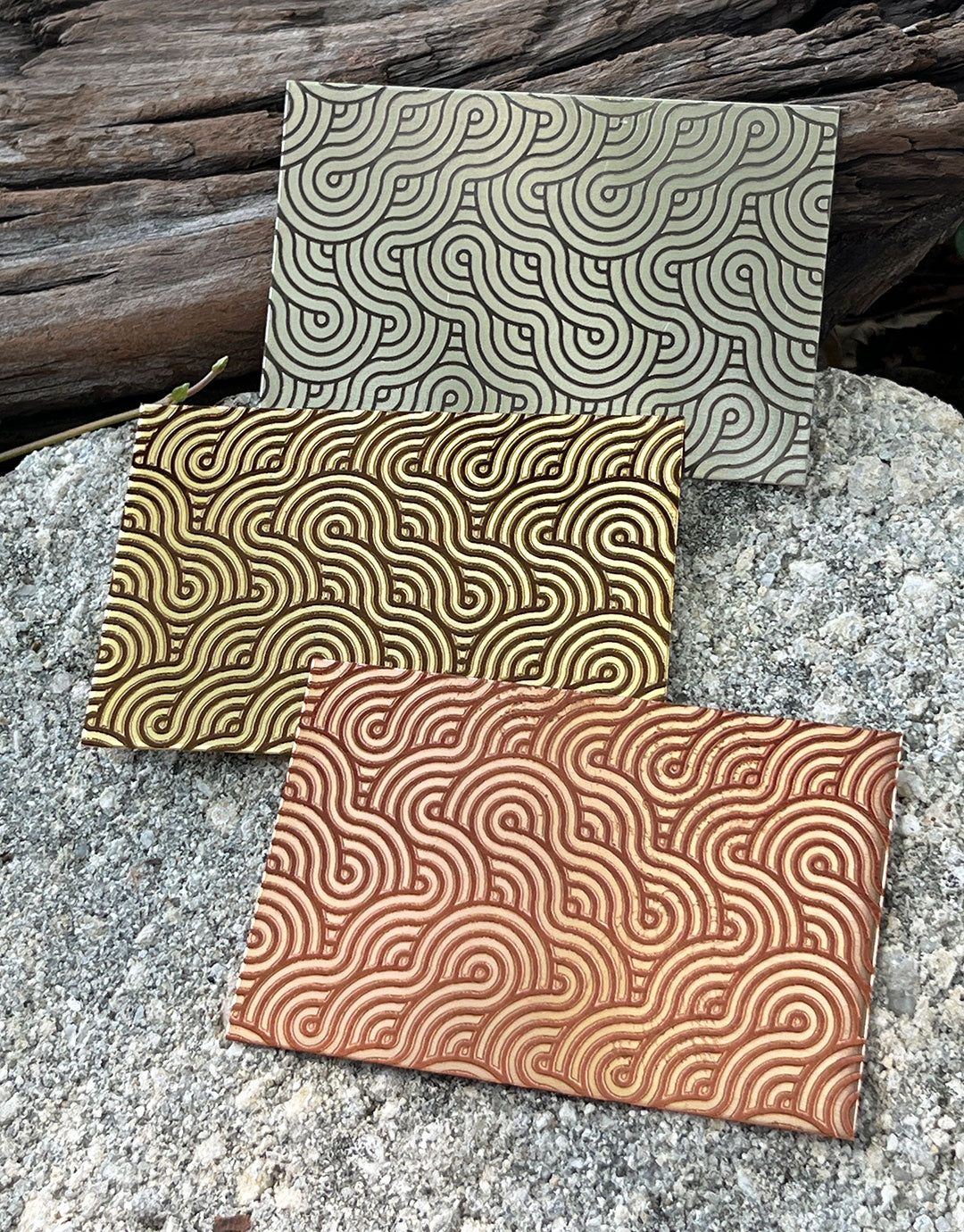 XLP0088 = Japanese Swirls Laser Engraved Metal Sheet 3x2" = Textured Jewelry Blank = Copper, Brass & More