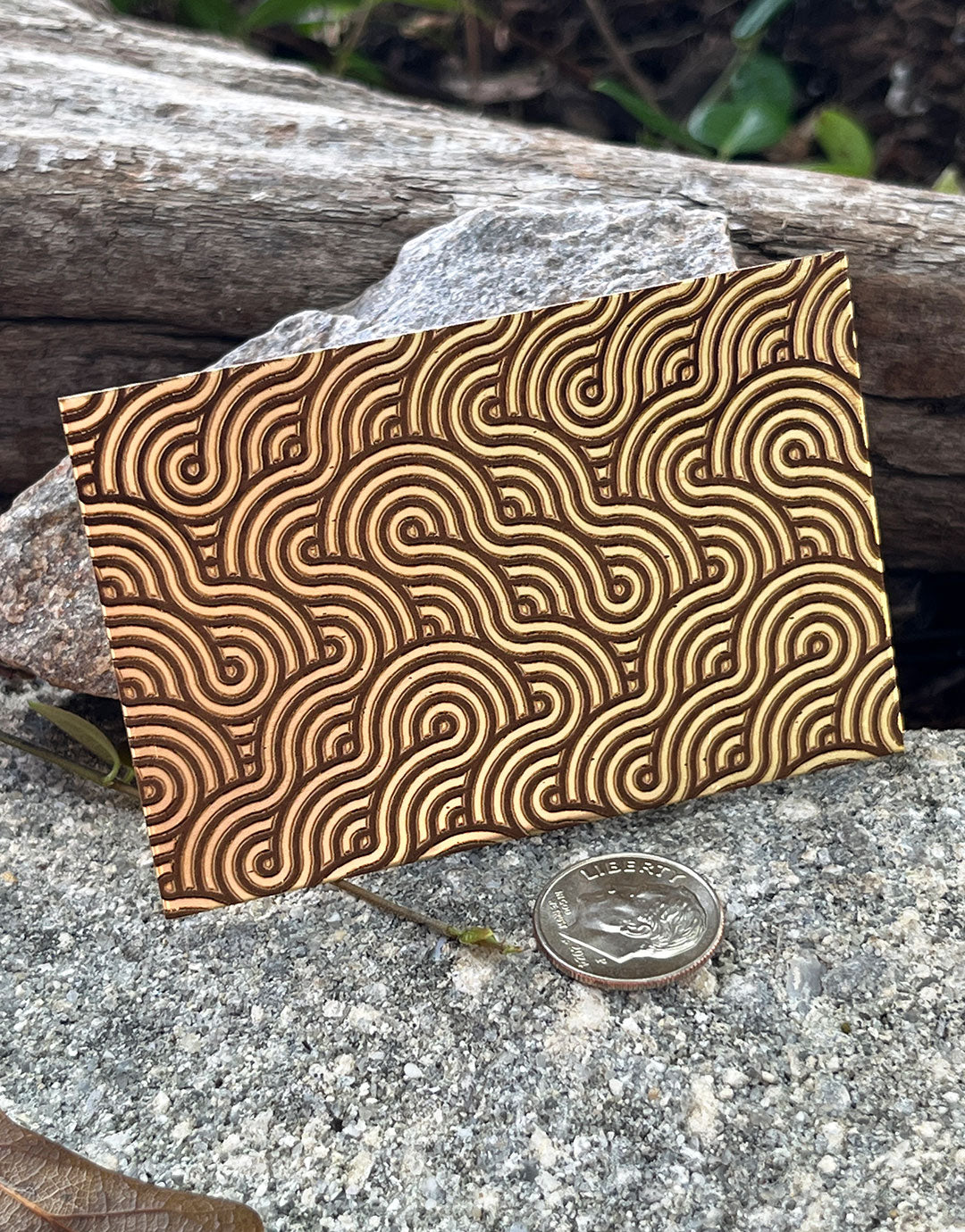 XLP0088 = Japanese Swirls Laser Engraved Metal Sheet 3x2" = Textured Jewelry Blank = Copper, Brass & More