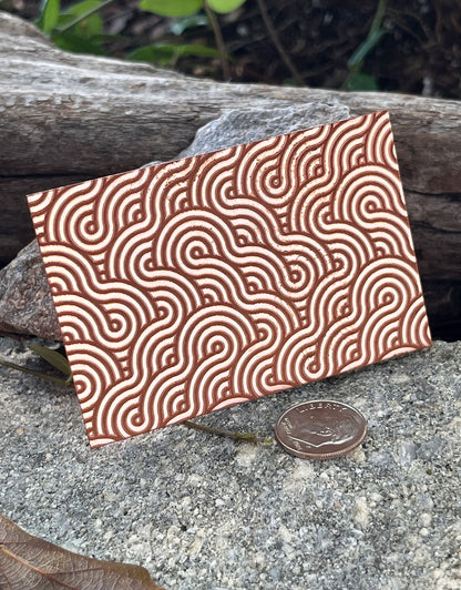 XLP0088 = Japanese Swirls Laser Engraved Metal Sheet 3x2" = Textured Jewelry Blank = Copper, Brass & More