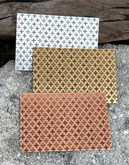 XLP0090 = Black and White Crosses Laser Engraved Metal Sheet 3x2" = Textured Jewelry Blank = Copper, Brass & More