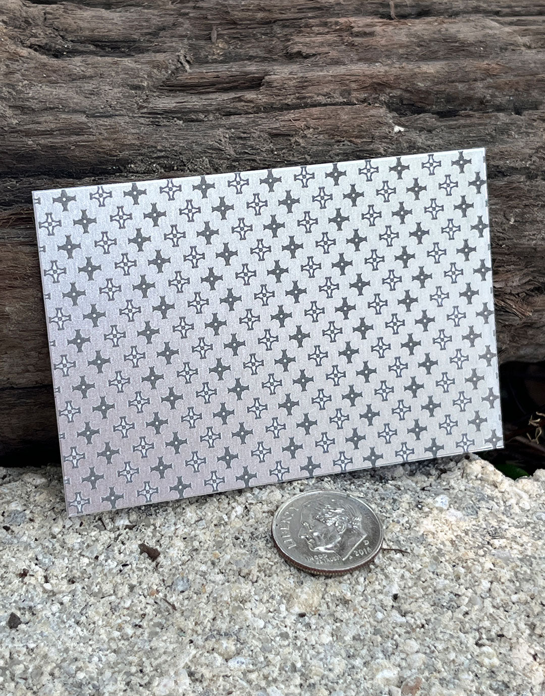 XLP0090 = Black and White Crosses Laser Engraved Metal Sheet 3x2" = Textured Jewelry Blank = Copper, Brass & More