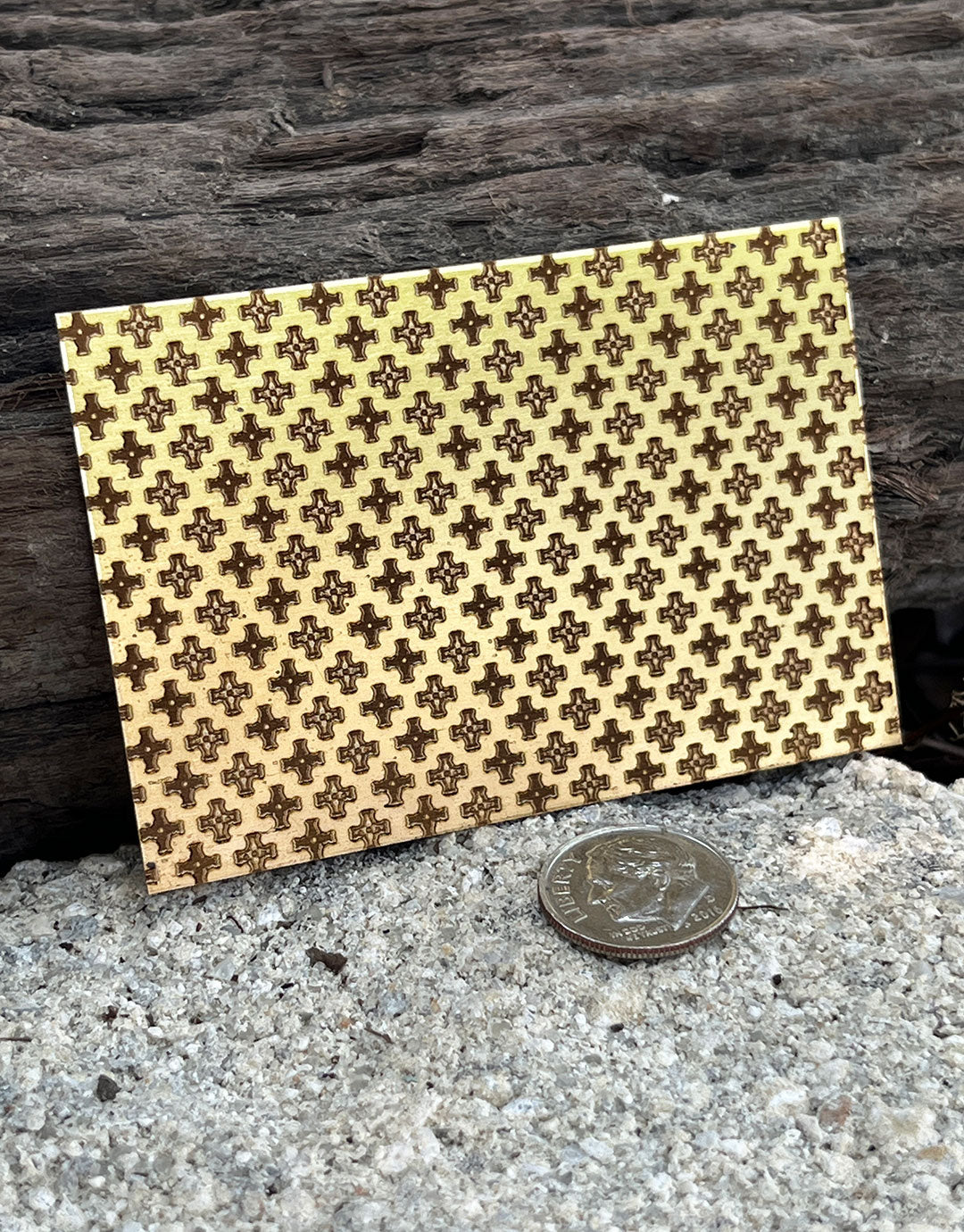 XLP0090 = Black and White Crosses Laser Engraved Metal Sheet 3x2" = Textured Jewelry Blank = Copper, Brass & More