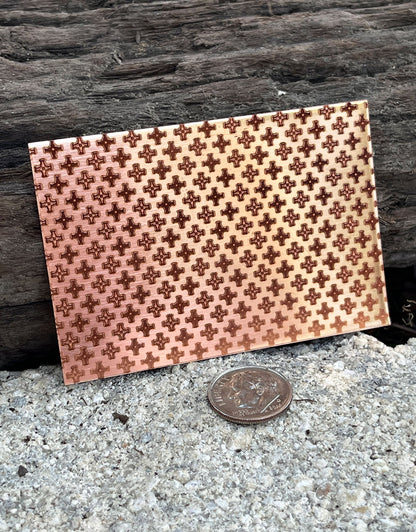 XLP0090 = Black and White Crosses Laser Engraved Metal Sheet 3x2" = Textured Jewelry Blank = Copper, Brass & More