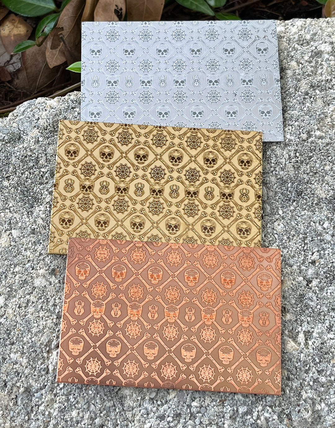 XLP0095 = Spooky Grid Laser Engraved Metal Sheet 3x2" = Textured Jewelry Blank = Copper, Brass & More