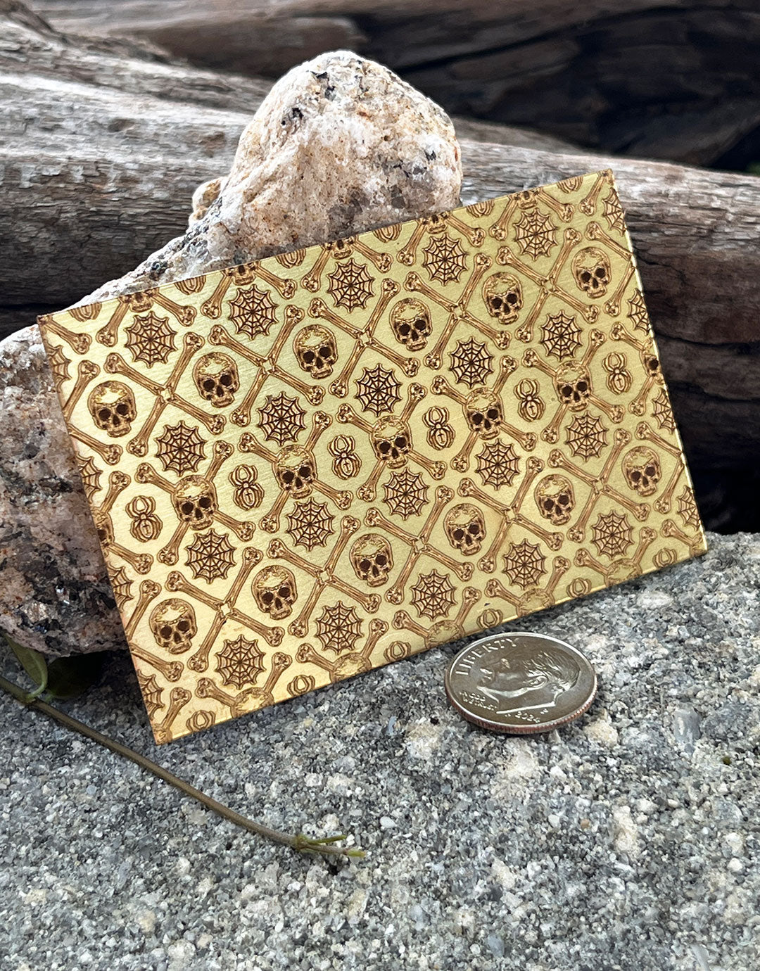 XLP0095 = Spooky Grid Laser Engraved Metal Sheet 3x2" = Textured Jewelry Blank = Copper, Brass & More