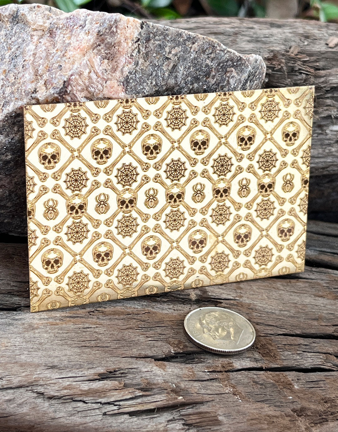 XLP0096 =Gothic Skulls Laser Engraved Metal Sheet 3x2" = Textured Jewelry Blank = Copper, Brass & More