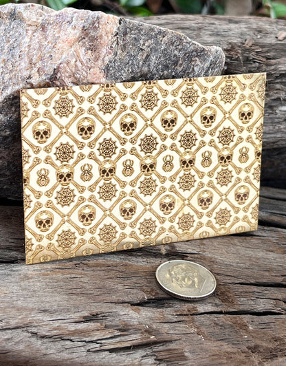 XLP0096 =Gothic Skulls Laser Engraved Metal Sheet 3x2" = Textured Jewelry Blank = Copper, Brass & More