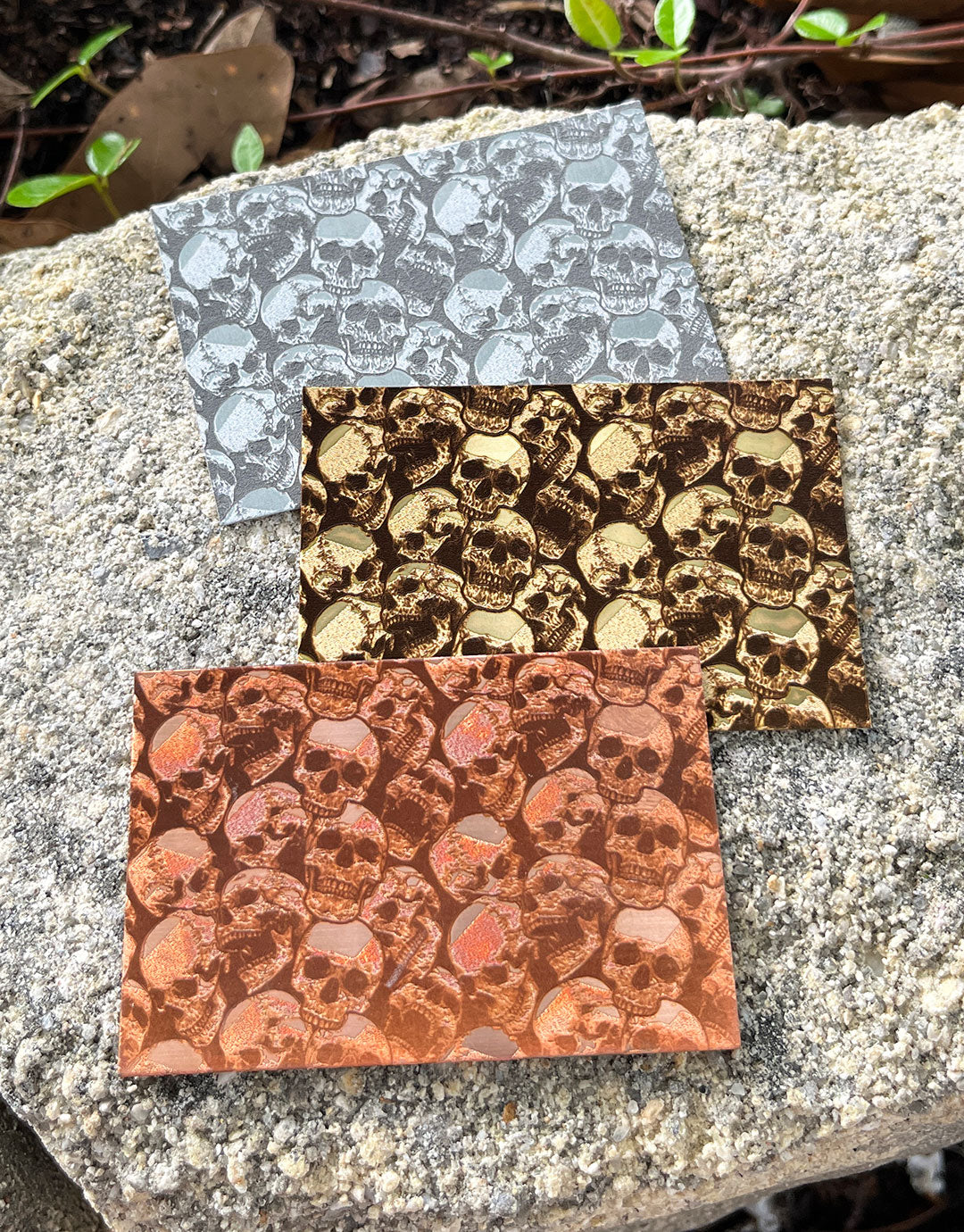 XLP0097 = Pile of Skulls Laser Engraved Metal Sheet 3x2" = Textured Jewelry Blank = Copper, Brass & More