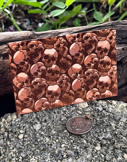 XLP0097 = Pile of Skulls Laser Engraved Metal Sheet 3x2" = Textured Jewelry Blank = Copper, Brass & More