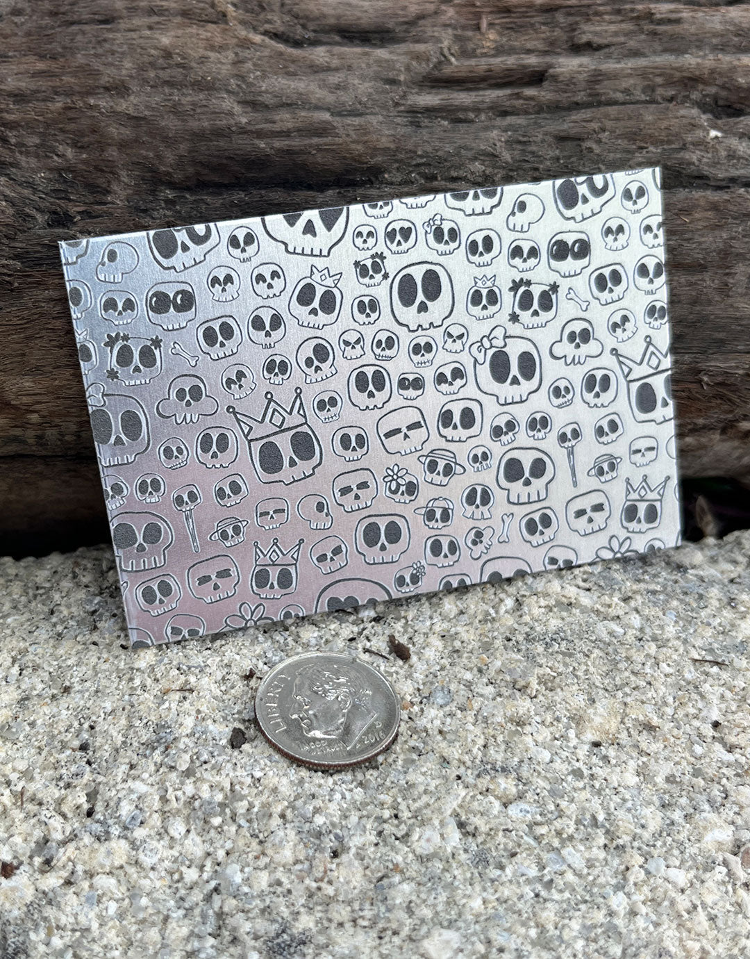 XLP0098 = Cute Skulls Laser Engraved Metal Sheet 3x2" = Textured Jewelry Blank = Copper, Brass & More