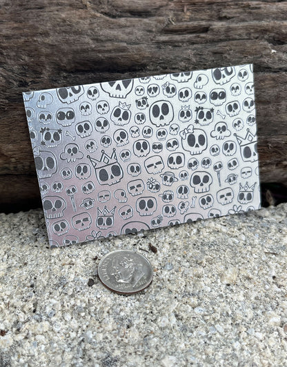 XLP0098 = Cute Skulls Laser Engraved Metal Sheet 3x2" = Textured Jewelry Blank = Copper, Brass & More
