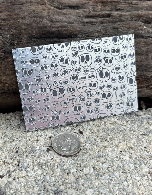 XLP0098 = Cute Skulls Laser Engraved Metal Sheet 3x2" = Textured Jewelry Blank = Copper, Brass & More