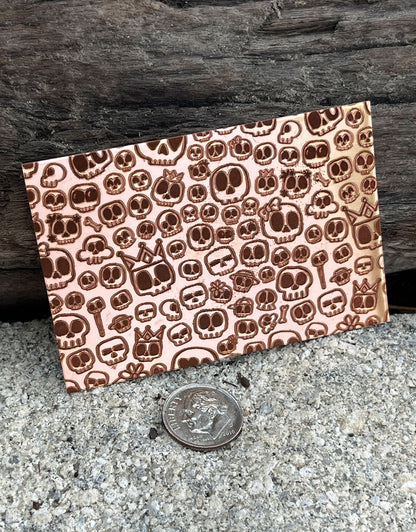 XLP0098 = Cute Skulls Laser Engraved Metal Sheet 3x2" = Textured Jewelry Blank = Copper, Brass & More