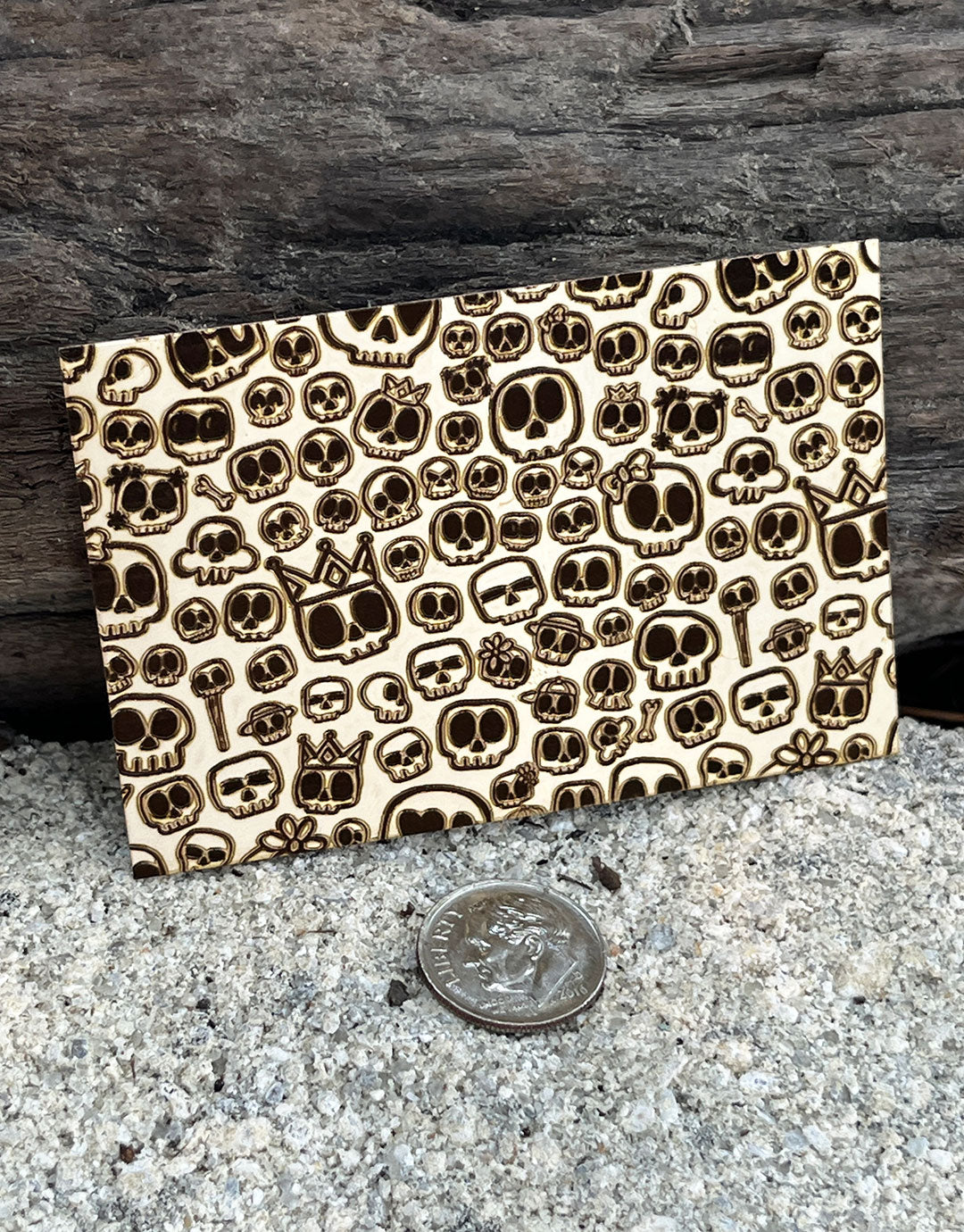 XLP0098 = Cute Skulls Laser Engraved Metal Sheet 3x2" = Textured Jewelry Blank = Copper, Brass & More