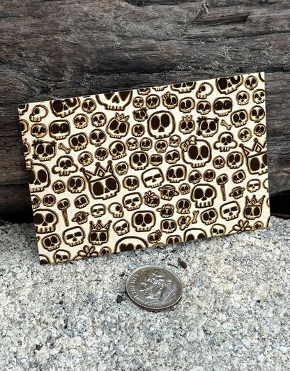 XLP0098 = Cute Skulls Laser Engraved Metal Sheet 3x2" = Textured Jewelry Blank = Copper, Brass & More