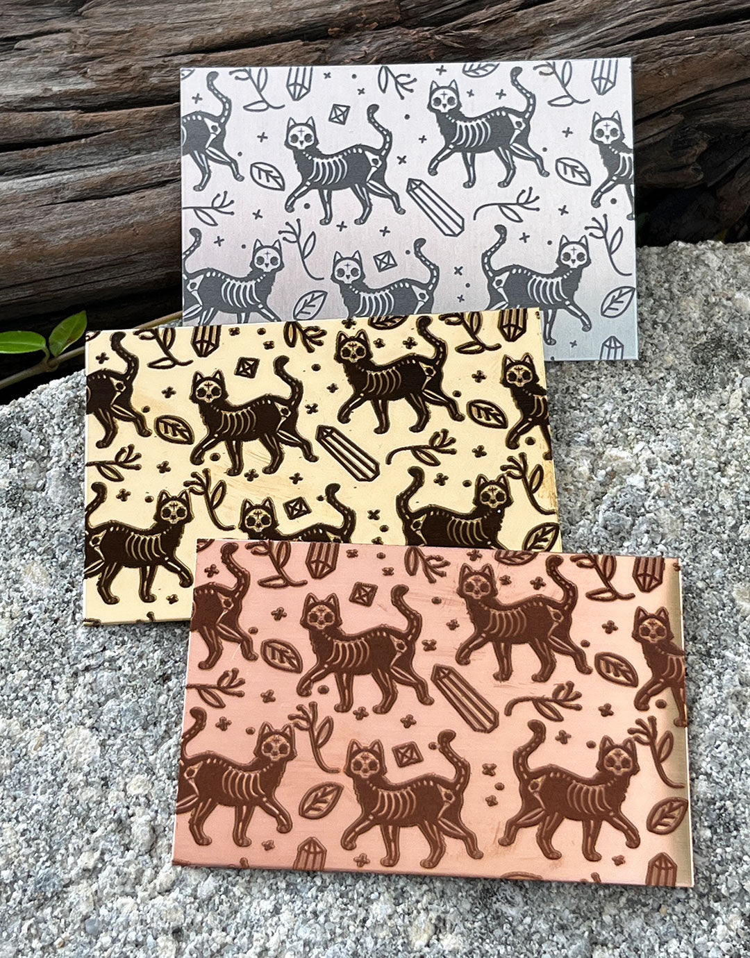 XLP0099 = Spooky Cats Laser Engraved Metal Sheet 3x2" = Textured Jewelry Blank = Copper, Brass & More