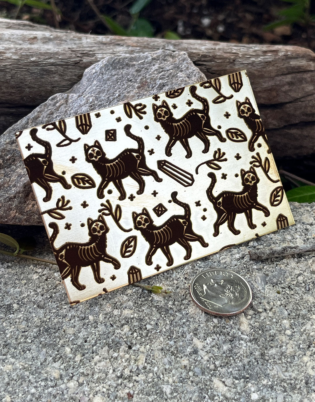 XLP0099 = Spooky Cats Laser Engraved Metal Sheet 3x2" = Textured Jewelry Blank = Copper, Brass & More