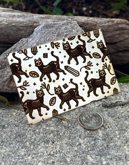 XLP0099 = Spooky Cats Laser Engraved Metal Sheet 3x2" = Textured Jewelry Blank = Copper, Brass & More