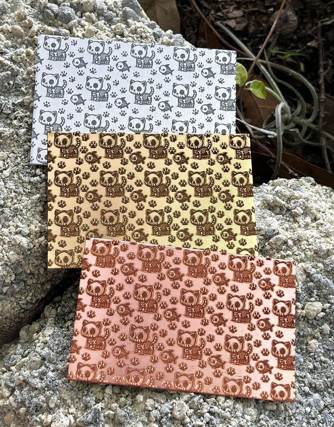 XLP0100 = Skulls and Hearts Laser Engraved Metal Sheet 3x2" = Textured Jewelry Blank = Copper, Brass & More