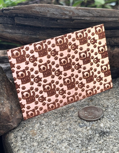 XLP0100 = Skulls and Hearts Laser Engraved Metal Sheet 3x2" = Textured Jewelry Blank = Copper, Brass & More