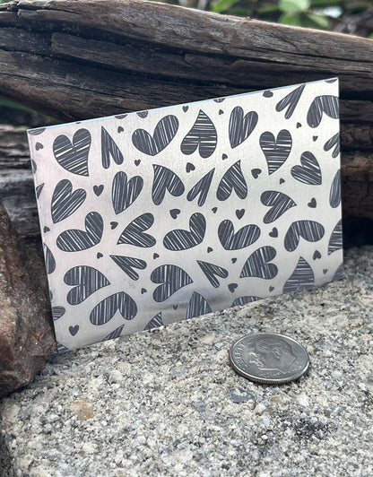 XLP0104 = Scribble Hearts Laser Engraved Metal Sheet 3x2" = Textured Jewelry Blank = Copper, Brass & More