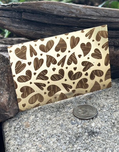 XLP0104 = Scribble Hearts Laser Engraved Metal Sheet 3x2" = Textured Jewelry Blank = Copper, Brass & More