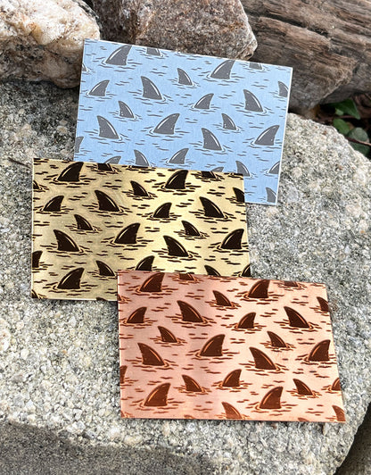 XLP0105 = Shark Fins Laser Engraved Metal Sheet 3x2" = Textured Jewelry Blank = Copper, Brass & More