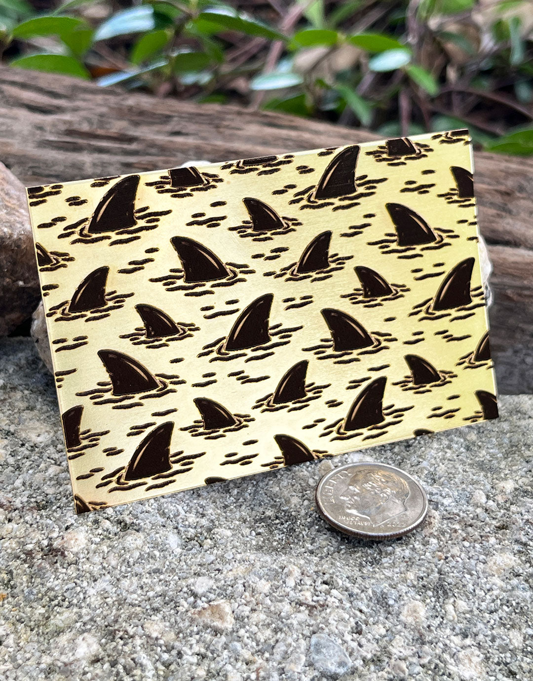 XLP0105 = Shark Fins Laser Engraved Metal Sheet 3x2" = Textured Jewelry Blank = Copper, Brass & More