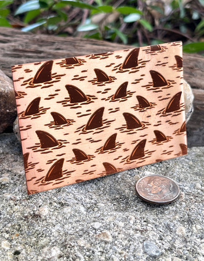 XLP0105 = Shark Fins Laser Engraved Metal Sheet 3x2" = Textured Jewelry Blank = Copper, Brass & More