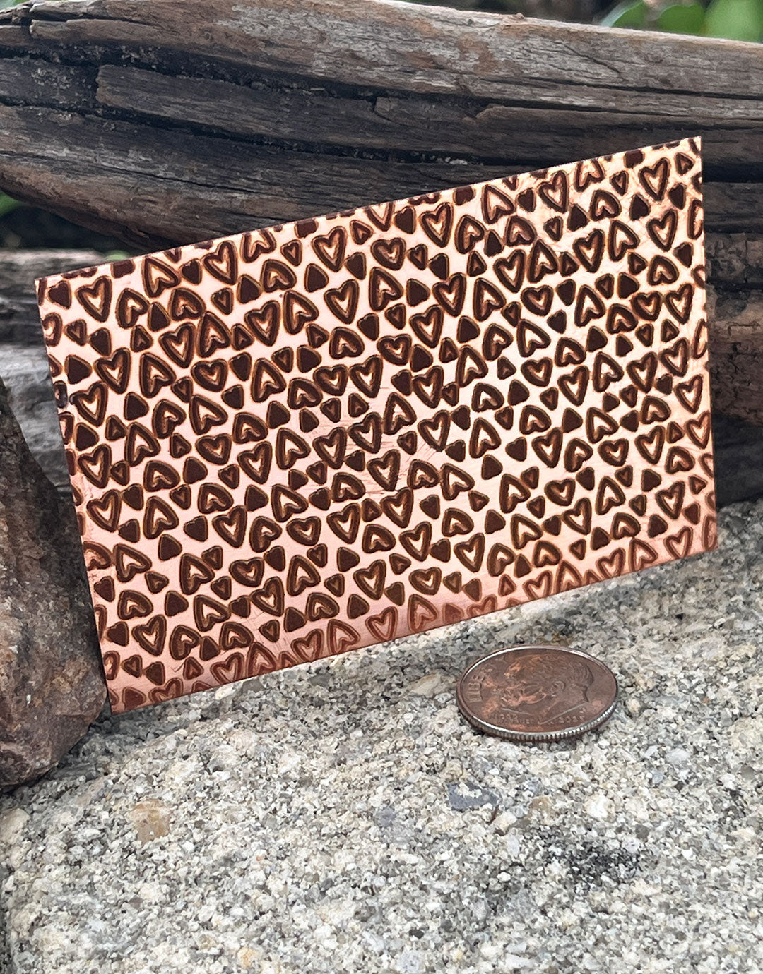XLP0106 =Tiny Hearts Laser Engraved Metal Sheet 3x2" = Textured Jewelry Blank = Copper, Brass & More