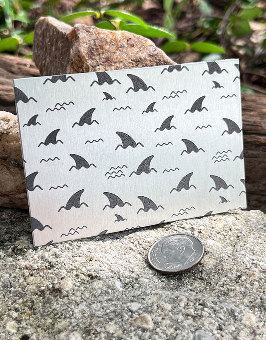 XLP0107 = More Shark Fins Laser Engraved Metal Sheet 3x2" = Textured Jewelry Blank = Copper, Brass & More