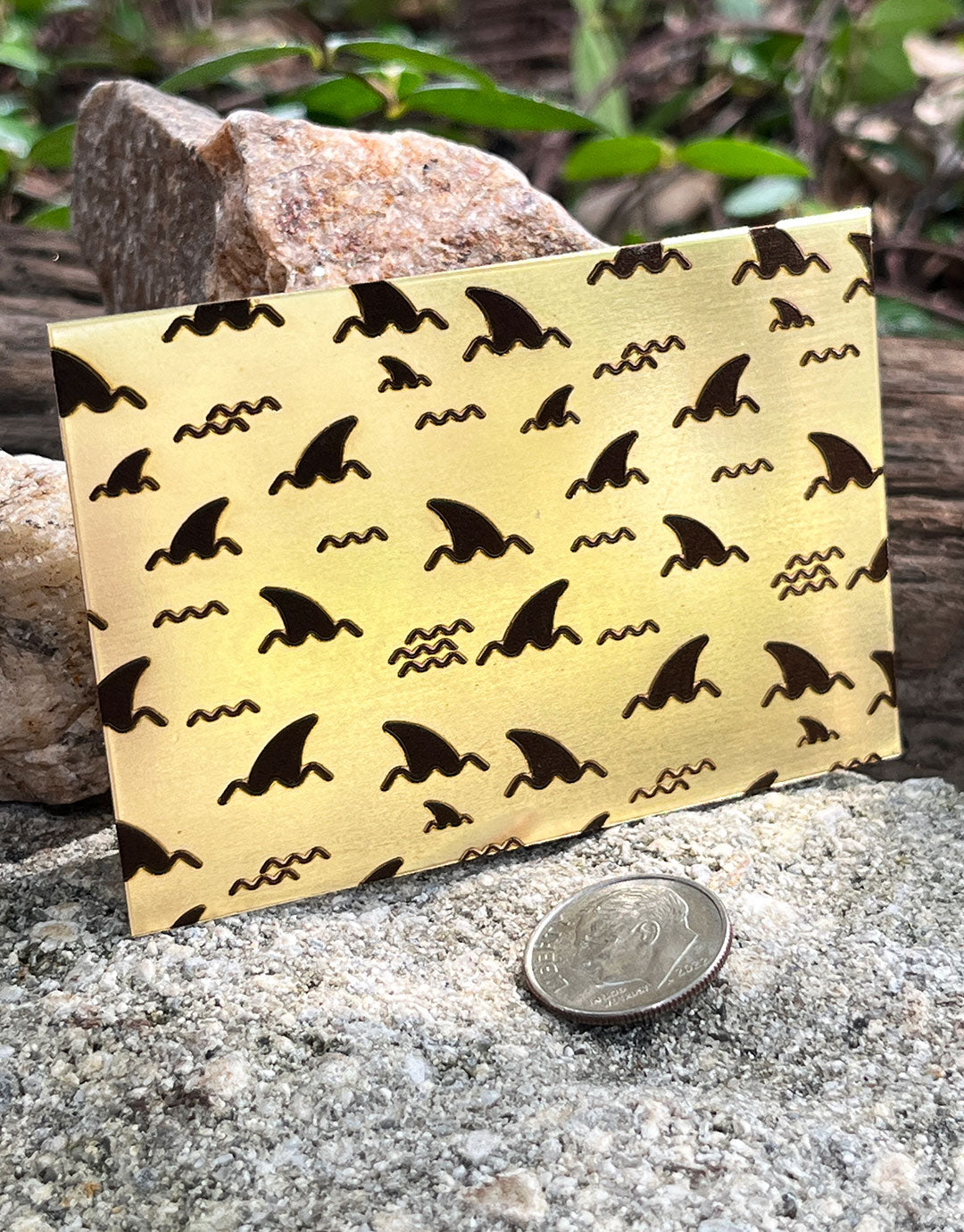 XLP0107 = More Shark Fins Laser Engraved Metal Sheet 3x2" = Textured Jewelry Blank = Copper, Brass & More