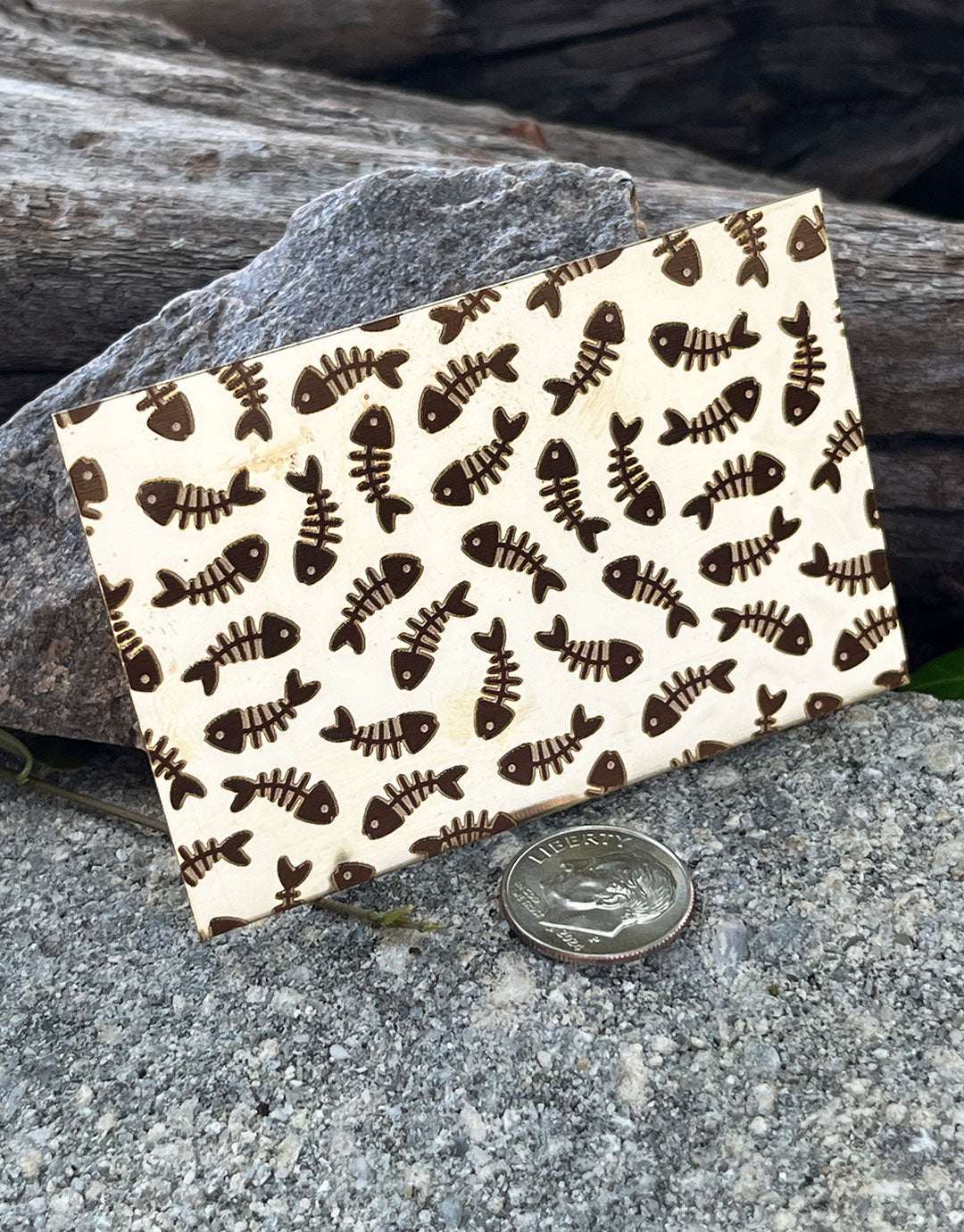 XLP0109 = Fish Bones Laser Engraved Metal Sheet 3x2" = Textured Jewelry Blank = Copper, Brass & More