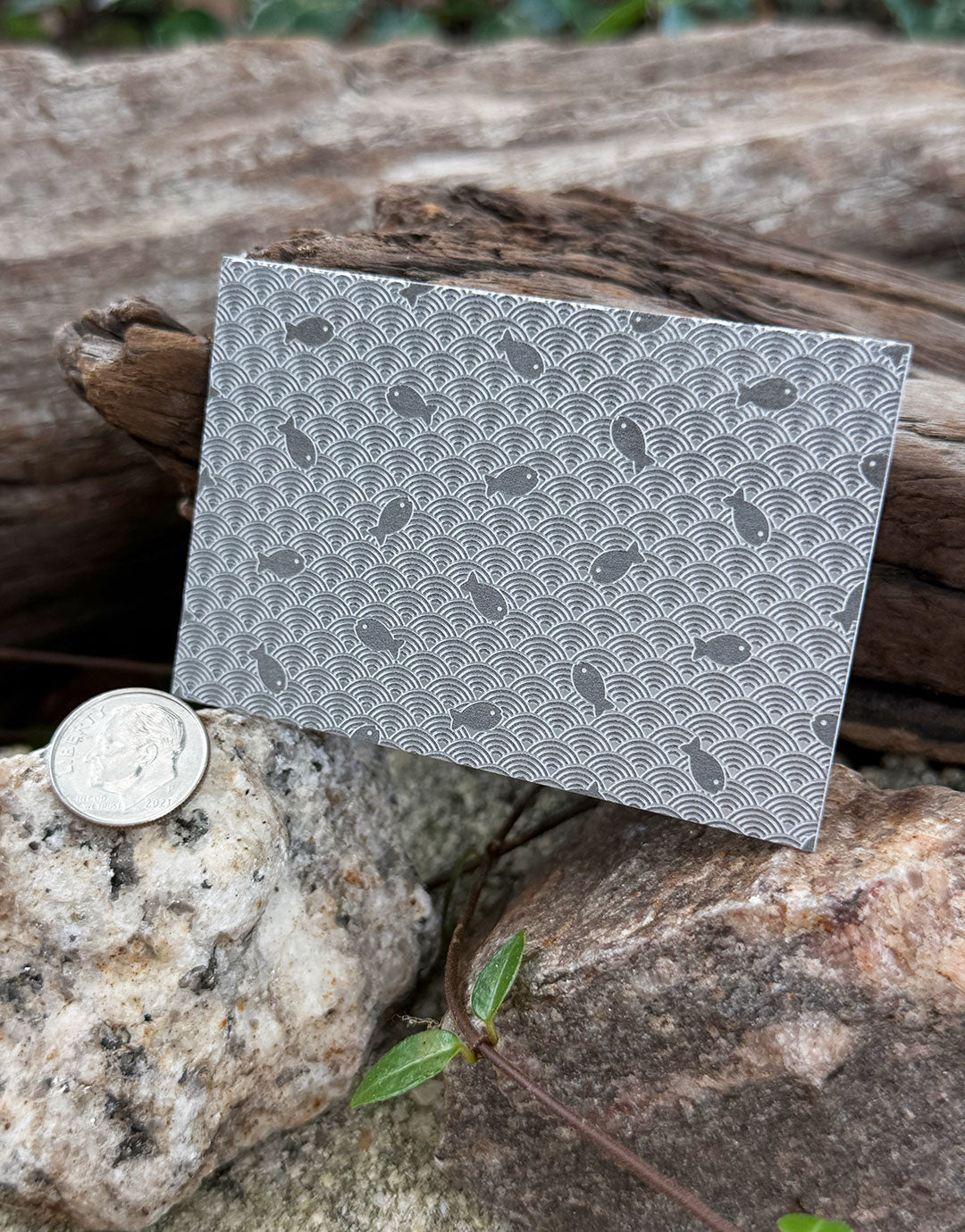XLP0110 = Japanese Fish Laser Engraved Metal Sheet 3x2" = Textured Jewelry Blank = Copper, Brass & More