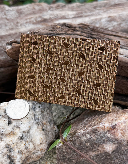 XLP0110 = Japanese Fish Laser Engraved Metal Sheet 3x2" = Textured Jewelry Blank = Copper, Brass & More
