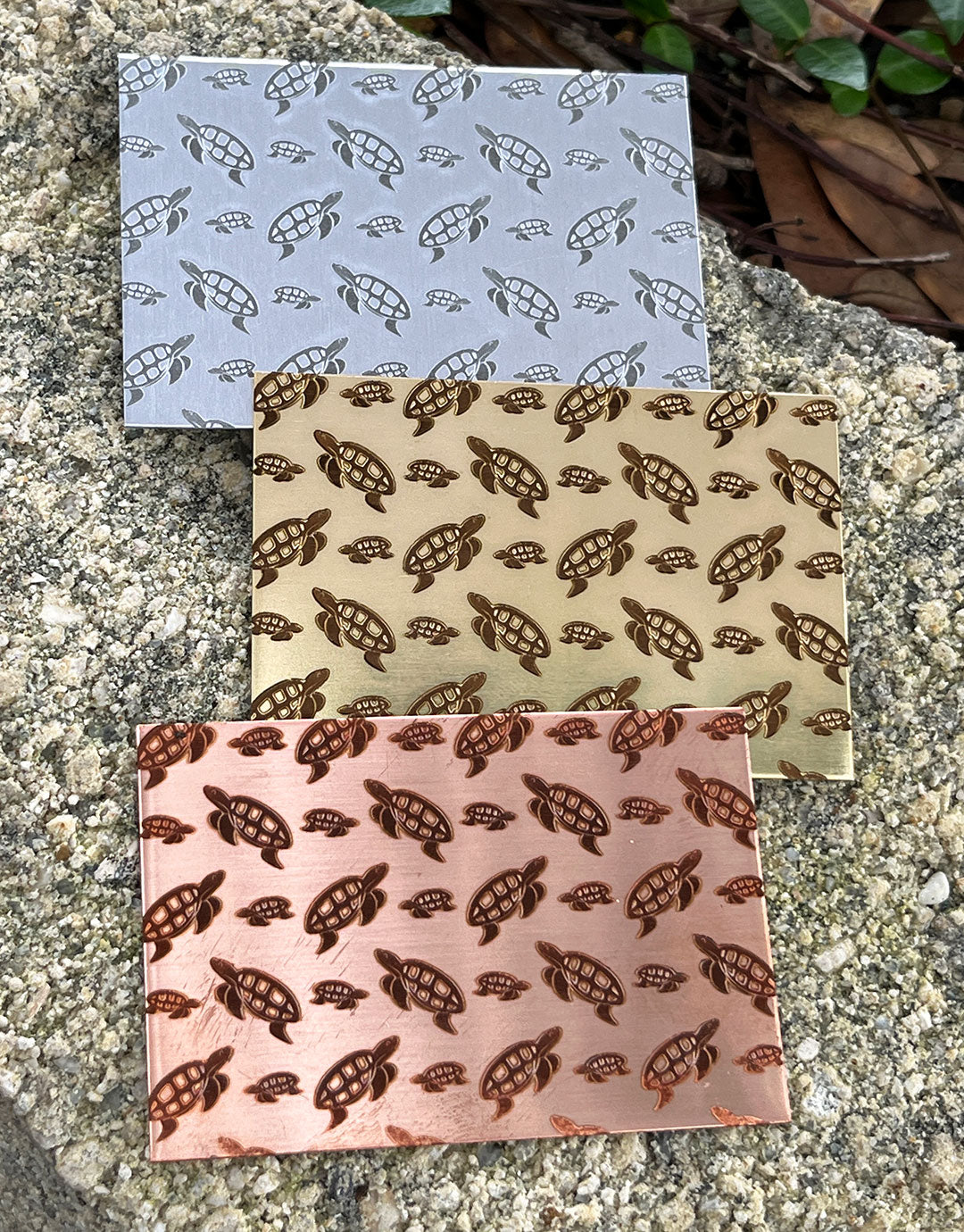 XLP0113 = Turtles Laser Engraved Metal Sheet 3x2" = Textured Jewelry Blank = Copper, Brass & More