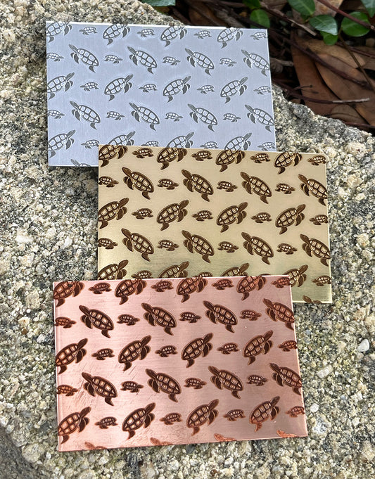 XLP0113 = Turtles Laser Engraved Metal Sheet 3x2" = Textured Jewelry Blank = Copper, Brass & More