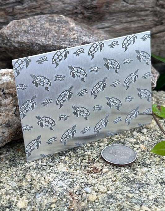 XLP0113 = Turtles Laser Engraved Metal Sheet 3x2" = Textured Jewelry Blank = Copper, Brass & More