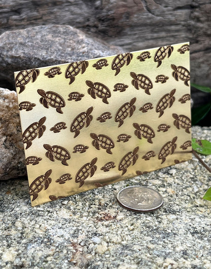 XLP0113 = Turtles Laser Engraved Metal Sheet 3x2" = Textured Jewelry Blank = Copper, Brass & More