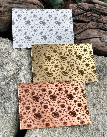 XLP0114 = Ocean Life Laser Engraved Metal Sheet 3x2" = Textured Jewelry Blank = Copper, Brass & More
