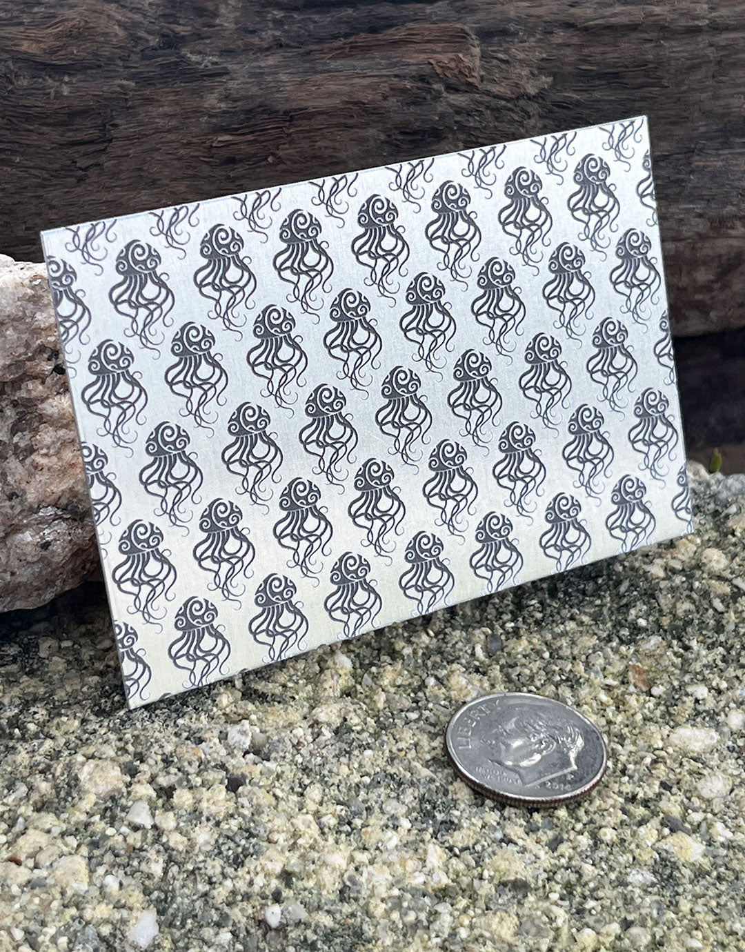 XLP0116 = Jellyfish Laser Engraved Metal Sheet 3x2" = Textured Jewelry Blank = Copper, Brass & More