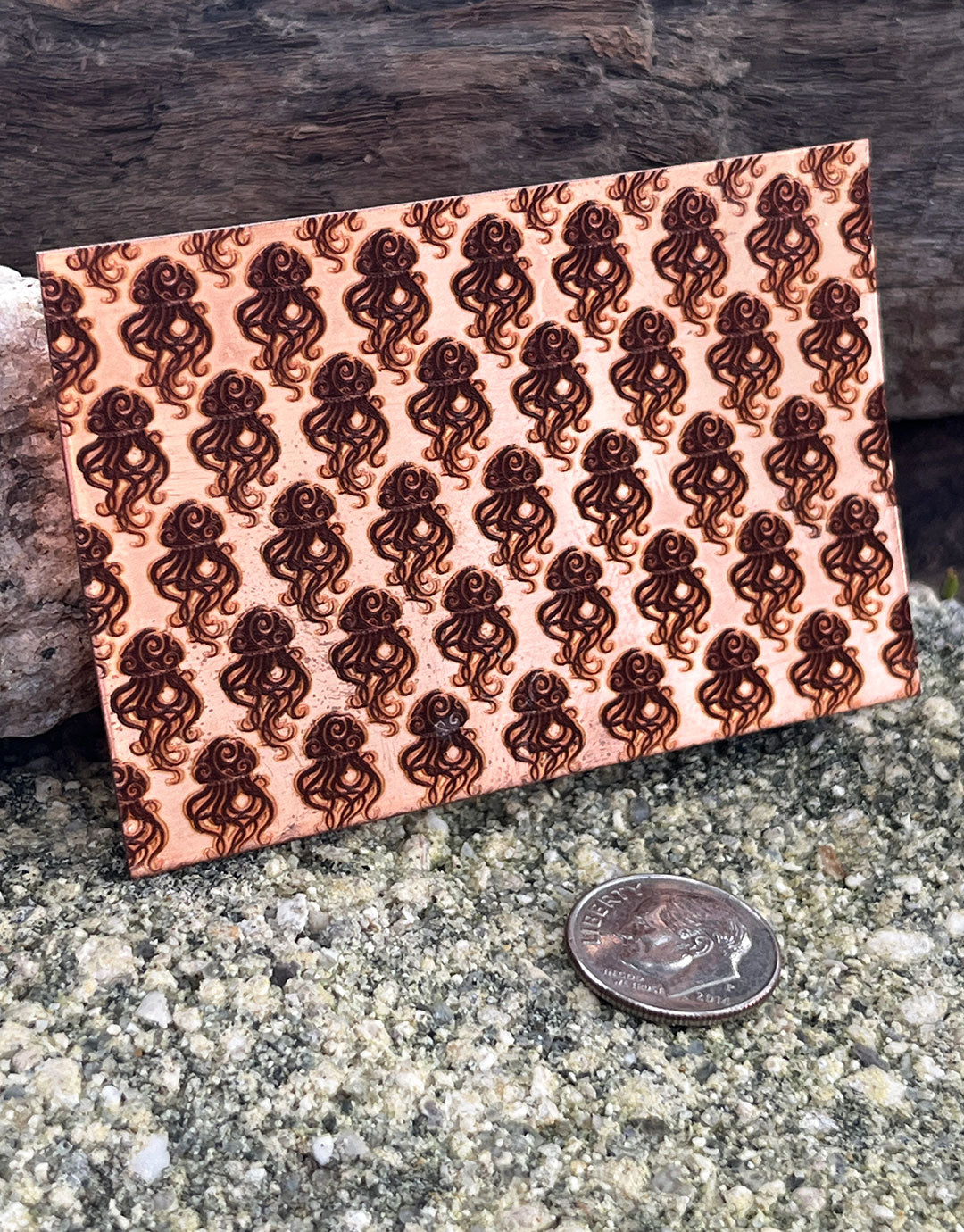 XLP0116 = Jellyfish Laser Engraved Metal Sheet 3x2" = Textured Jewelry Blank = Copper, Brass & More