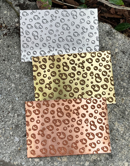 XLP0121 = Soap Bubbles Laser Engraved Metal Sheet 3x2" = Textured Jewelry Blank = Copper, Brass & More