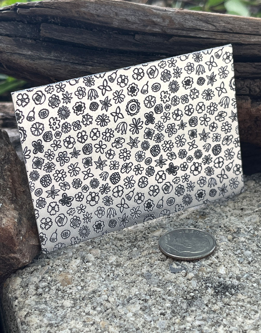 XLP0122 = Flower Bloom Laser Engraved Metal Sheet 3x2" = Textured Jewelry Blank = Copper, Brass & More
