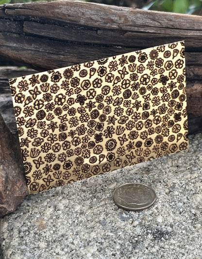 XLP0122 = Flower Bloom Laser Engraved Metal Sheet 3x2" = Textured Jewelry Blank = Copper, Brass & More