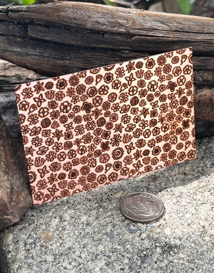 XLP0122 = Flower Bloom Laser Engraved Metal Sheet 3x2" = Textured Jewelry Blank = Copper, Brass & More