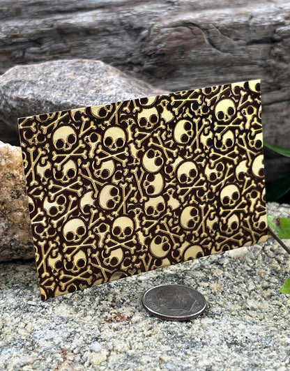 XLP0130 = Skulls and Crossbones Laser Engraved Metal Sheet 3x2" = Textured Jewelry Blank = Copper, Brass & More