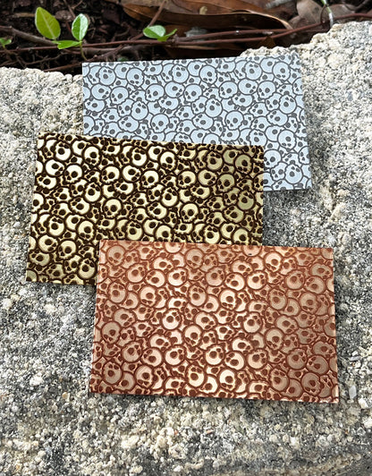 XLP0131 = Tiny Skulls Pattern Laser Engraved Metal Sheet 3x2" = Textured Jewelry Blank = Copper, Brass & More