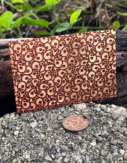 XLP0131 = Tiny Skulls Pattern Laser Engraved Metal Sheet 3x2" = Textured Jewelry Blank = Copper, Brass & More