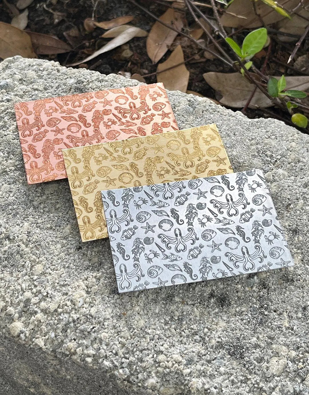 XLP0135 = Seafood Laser Engraved Metal Sheet 3x2" = Textured Jewelry Blank = Copper, Brass & More